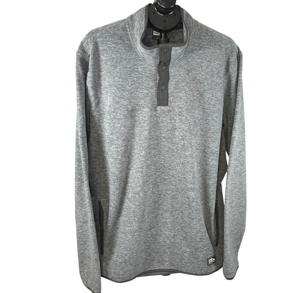 Eddie Bauer Mens XL Tall Gray Fleece Snap Mock Neck Pullover